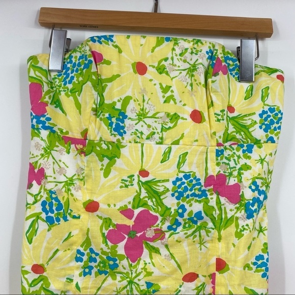 Lilly Pulitzer || Franco Dress in Blue Eyed Girl Strapless Tie Floral Yellow 2 - Picture 7 of 8